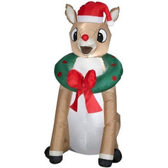 Gemmy Inflatables Inflatable Party Decorations 3 1/2' Rudolph w/ Christmas Wreath & Santa Hat by Gemmy Inflatables 781880246923 86670