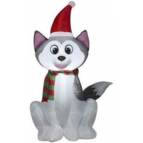 Gemmy Inflatables Inflatable Party Decorations 4 1/2' Christmas Husky w/ Santa Hat and Scarf by Gemmy Inflatables