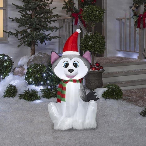 Gemmy Inflatables Inflatable Party Decorations 4 1/2' Christmas Husky w/ Santa Hat and Scarf by Gemmy Inflatables 781880274322 118617