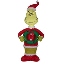 Gemmy Inflatables Inflatable Party Decorations 4' Grinch Dressed As Santa Holding A Christmas Wreath by Gemmy Inflatables 781880204459 111088 4' Grinch Dressed As Santa Holding Christmas Wreath Gemmy Inflatables