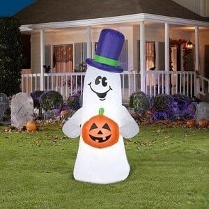 Gemmy Inflatables Inflatable Party Decorations 4' Halloween Friendly Ghost w/ Top Hat Holding Pumpkin by Gemmy Inflatables 781880272724 226012 4' Halloween Friendly Ghost Top Hat Holding Pumpkin Gemmy Inflatables