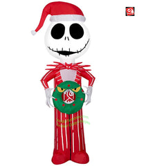 Gemmy Inflatables Inflatable Party Decorations 4' Nightmare Before Christmas Jack Skellington in Red Pajamas w/ Christmas Wreath by Gemmy Inflatables 781880218906 881013 4' Jack Skellington Red Pajamas w/ Christmas Wreath Gemmy Inflatables