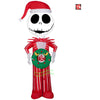 Image of Gemmy Inflatables Inflatable Party Decorations 4' Nightmare Before Christmas Jack Skellington in Red Pajamas w/ Christmas Wreath by Gemmy Inflatables 781880218906 881013 4' Jack Skellington Red Pajamas w/ Christmas Wreath Gemmy Inflatables
