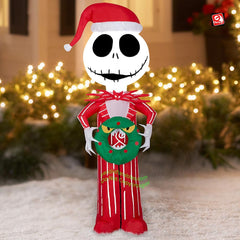 4' Nightmare Before Christmas Jack Skellington in Red Pajamas w/ Christmas Wreath by Gemmy Inflatables
