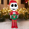 Image of Gemmy Inflatables Inflatable Party Decorations 4' Nightmare Before Christmas Jack Skellington in Red Pajamas w/ Christmas Wreath by Gemmy Inflatables 781880218906 881013 4' Jack Skellington Red Pajamas w/ Christmas Wreath Gemmy Inflatables