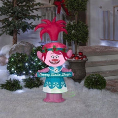 4' Troll's Queen Poppy in Christmas Outfit w/ Banner by Gemmy Inflatables