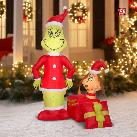 Gemmy Inflatables Inflatable Party Decorations 5 1/2' Dr. Seuss’ Grinch w/ Max in Present Scene by Gemmy Inflatables 4' Disney’s Frozen II Olaf the Snowman w/ Snow Mug and Candy Cane