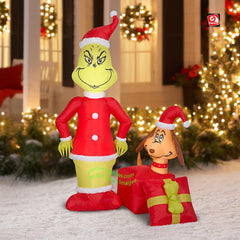 5 1/2' Dr. Seuss’ Grinch w/ Max in Present Scene by Gemmy Inflatables