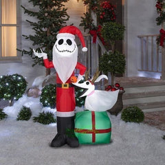 5' Christmas Jack Skellington Santa w/ Reindeer Zero by Gemmy Inflatables