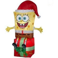 Gemmy Inflatables Inflatable Party Decorations 5' Christmas SpongeBob SquarePants Wearing A Santa Hat Sitting On A Present by Gemmy Inflatables 781880204930 118071 5' Christmas SpongeBob SquarePants Santa Hat Present Gemmy Inflatables