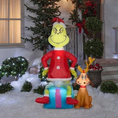 5' Dr. Seuss’ Grinch on Christmas Present w/ Max by Gemmy Inflatables