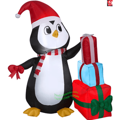 Gemmy Inflatables Inflatable Party Decorations 5' Penguin w/ Christmas Present Stack by Gemmy Inflatables 119204 5' Penguin w/ Christmas Present Stack SKU# 119204