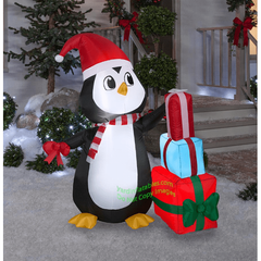 5' Penguin w/ Christmas Present Stack by Gemmy Inflatables