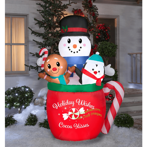 Gemmy Inflatables Inflatable Party Decorations 6.5' Snowman, Penguin, Gingerbread Man in Hot Cocoa Mug by Gemmy Inflatables 117970 6.5' Snowman, Penguin, Gingerbread Man in Hot Cocoa Mug SKU# 117970