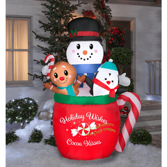 6.5' Snowman, Penguin, Gingerbread Man in Hot Cocoa Mug by Gemmy Inflatables