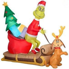 Gemmy Inflatables Inflatable Party Decorations 6' Christmas Grinch w/ Max Sleigh Scene by Gemmy Inflatables 781880241515 114431