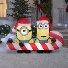 6' Christmas Minions Holding Candy Cane Scene by Gemmy Inflatables