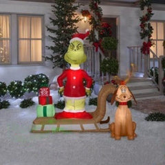 Gemmy Inflatables Inflatable Party Decorations 6' Grinch on Sleigh with Stack of Presents and Max by Gemmy Inflatables 781880204480 111796 6' Grinch on Sleigh with Stack of Presents and Max Gemmy Inflatables