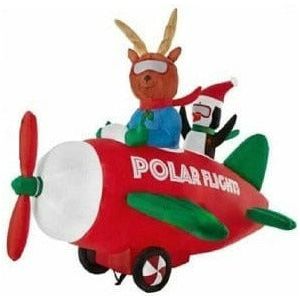 Gemmy Inflatables Inflatable Party Decorations 7' Animated Reindeer & Penguin in Christmas Airplane by Gemmy Inflatables 781880274834 119556 7' Animated Reindeer & Penguin Christmas Airplane by Gemmy Inflatables