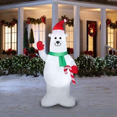 Gemmy Inflatables Inflatable Party Decorations 7' Christmas Polar Bear Wearing Santa Hat Holding A Candy Cane by Gemmy Inflatable 781880212553 119229-3723699 7' Christmas Polar Bear Wearing Santa Hat Holding A Candy Cane