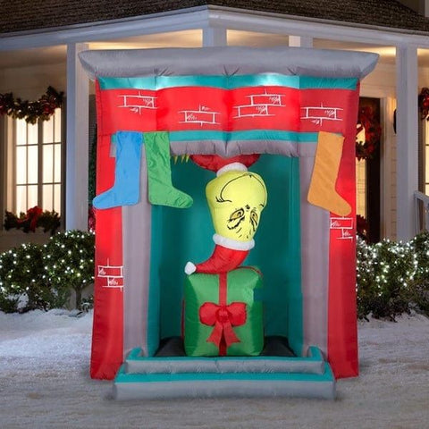 Gemmy Inflatables Inflatable Party Decorations 7' Dr. Seuss's The Grinch in Chimney w/ Present and Stockings by Gemmy Inflatables 781880246879 112299 - 3723705 7' Dr. Seuss's Grinch in Chimney Present Stockings Gemmy Inflatables