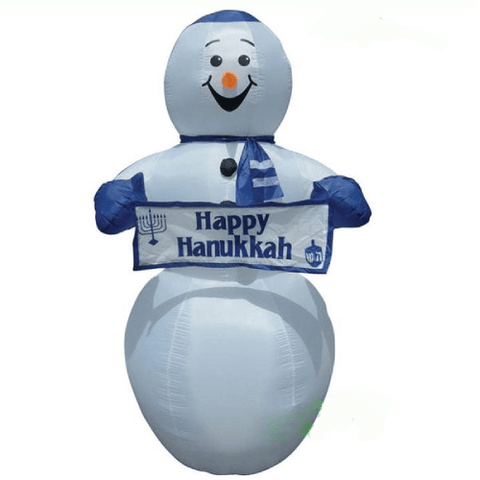 Gemmy Inflatables Inflatable Party Decorations 7' Snowman Wearing A Yamakkah & Holding A “Happy Hanukkah” Banner! by Gemmy Inflatables 781880236962 Y124AL 7' Snowman Holding A “Happy Hanukkah” Banner! by Gemmy Inflatables