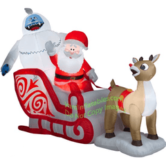 Gemmy Inflatables Inflatable Party Decorations 8' Rudolph Pulling Santa & Bumble In Sleigh by Gemmy Inflatables 781880215837 87541 8' Rudolph Pulling Santa & Bumble In Sleigh SKU# 87541