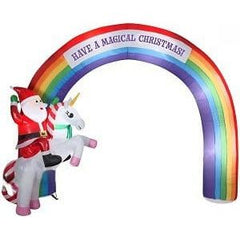 Gemmy Inflatables Inflatable Party Decorations 9.5' Mixed Media Christmas Santa on Unicorn w/ Rainbow Arch by Gemmy Inflatables 781880241119 118415 9.5' Christmas Santa Unicorn Rainbow Arch Gemmy Inflatables