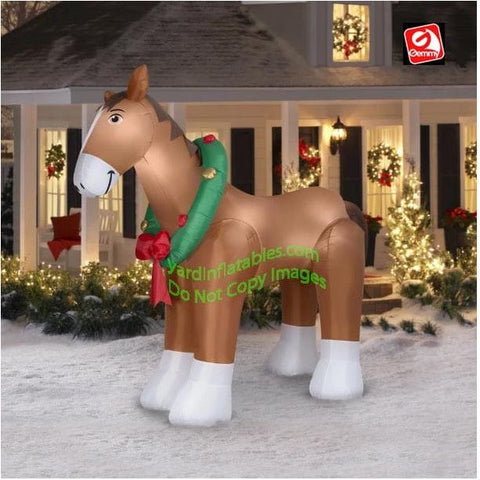 Gemmy Inflatables Inflatable Party Decorations 9' Christmas Clydesdale Horse w/ Wreath by Gemmy Inflatables 781880218630 881080 9' Christmas Clydesdale Horse w/ Wreath by Gemmy Inflatables 881080