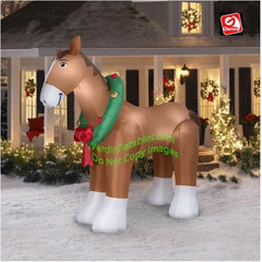 9' Christmas Clydesdale Horse w/ Wreath by Gemmy Inflatables
