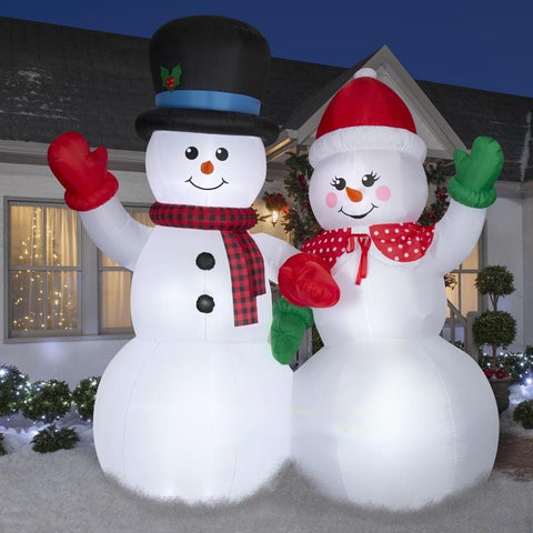 Gemmy Inflatables Lawn Ornaments & Garden Sculptures 10' Giant Christmas Snowman Couple Scene by Gemmy Inflatables 112156 10' Snowman Couple Holding "Snuggle is Real" Banner SKU# 112789