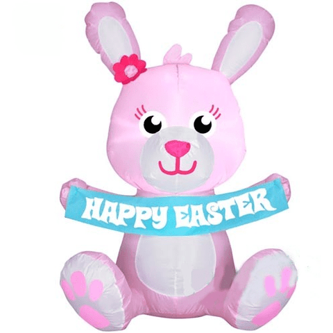 Gemmy Inflatables Special Event Inflatables 3 1/2' Inflatable Pink Easter Bunny Holding A "Happy Easter" Banner by Gemmy Inflatable 086786440858 44085 3 1/2' Pink Easter Bunny "Happy Easter" Banner Gemmy Inflatable 44085