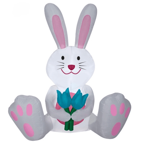 Gemmy Inflatables Special Event Inflatables 5' Inflatable  Easter Bunny Holding 2 Blue Flowers by Gemmy Inflatable 440166 5' Inflatable Easter Bunny Holding 2 Flowers Gemmy Inflatable 440166