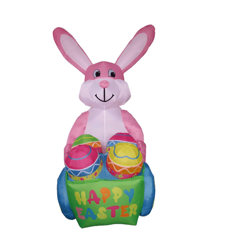 Gemmy Inflatables Special Event Inflatables 8' Inflatable Easter Bunny Pushing Easter Egg Cart by Gemmy Inflatable Y620