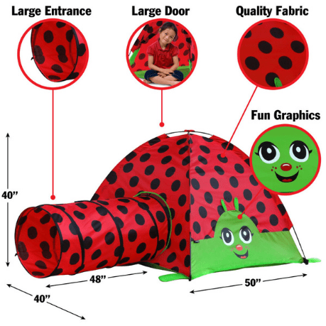 GigaTent Play Tents & Tunnels Lily The Lady Bug Play Tent With Attachable Play Tunnel Carry Bag Included by GigaTent 815886010483 CT 015