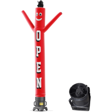 10 Foot OPEN Red Tall Air Dancers with Blower by Look Our Way SKU# 10M0120054
