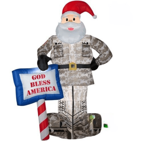 My Bounce House For Sale 7' Gemmy Airblown Inflatable Christmas Military Santa w "God Bless America" Sign  by Gemmy Inflatables