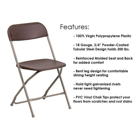 Party Tents Direct Folding Chairs & Stools Brown Plastic Folding Chairs by Party Tents 754972308021 101-Party Tents Brown Plastic Folding Chairs by Party Tents SKU# 101