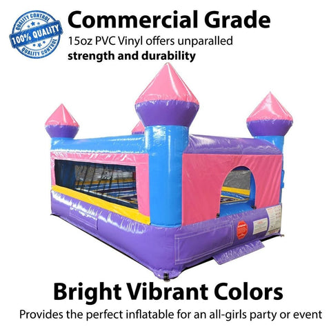 POGO Commercial Bouncers 12'4" Junior Pink Castle Indoor Bounce House with Blower by POGO 14' Rainbow Modular Bounce House with Blower by POGO SKU# 6998