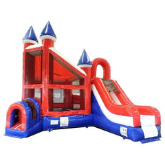 16'H Red, White and Blue Marble Deluxe Inflatable Castle Bounce House Slide Combo w/ Blower by POGO