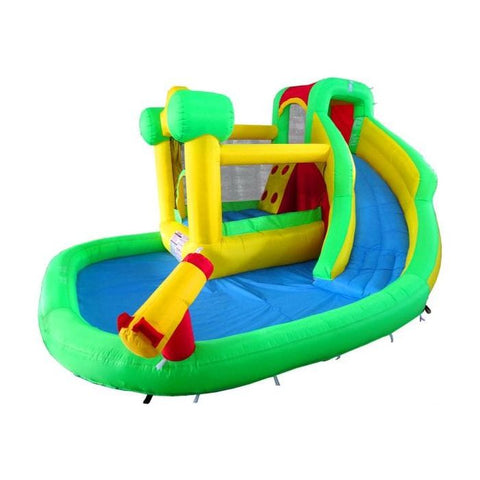 POGO Games 8.4' Backyard Kids Home Water Park Inflatable Water Slide with Blower by POGO 7' Backyard Kids Rainbow Castle Inflatable Obstacle Course Race POGO