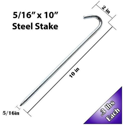 5/16" x 10" Steel Hook Tarp Stakes (5) Pack by POGO