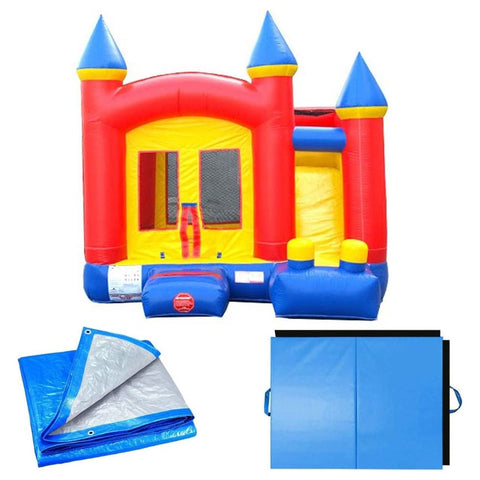 POGO Inflatable Bouncers 11.5'H Crossover Rainbow Inflatable Bounce House Side Slide Combo with Blower, Backyard Party Package by POGO 754972316996 5520 11.5'H Crossover Rainbow Bounce House Side Slide Combo Blower