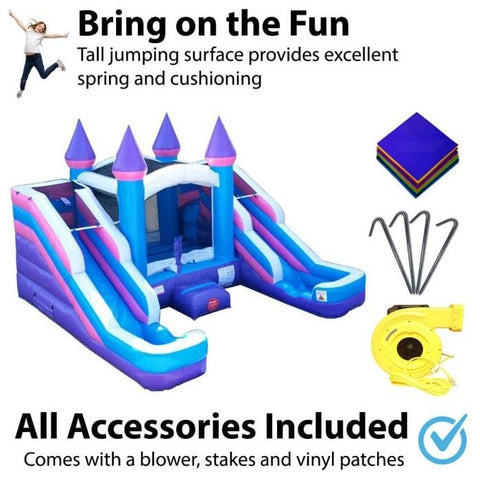 POGO Inflatable Bouncers 11'H Crossover Pink Double Water Slide Bounce House with Blower, Backyard Party Package by POGO 754972355063 5517 11'H Double Water Slide Bounce House w/ Blower, Backyard Party Package