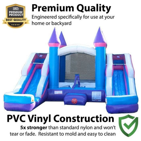 POGO Inflatable Bouncers 11'H Crossover Pink Double Water Slide Bounce House with Blower, Backyard Party Package by POGO 754972355063 5517 11'H Double Water Slide Bounce House w/ Blower, Backyard Party Package