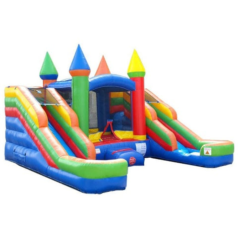 11'H Crossover Rainbow Double Water Slide Bounce House with Blower, Backyard Party Package by POGO
