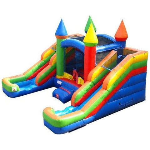 11'H Crossover Rainbow Double Water Slide Bounce House with Blower, Backyard Party Package by POGO
