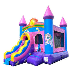 POGO Inflatable Bouncers 12'H Crossover Pink Unicorn Castle Smiley Face Combo with Blower by POGO 754972382496 6186 12'H Crossover Pink Unicorn Castle Smiley Face Combo with Blower POGO