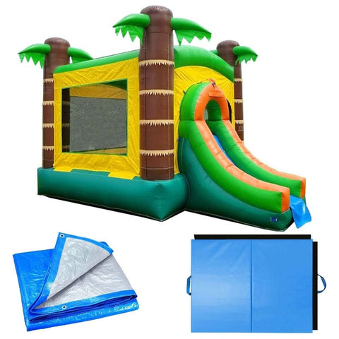 12'H Crossover Tropical Bounce House Slide with Blower, Backyard Party Package by POGO