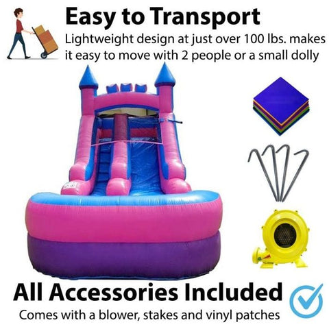 POGO Inflatable Bouncers 13 1/2'H Crossover Pink Inflatable Water Slide with Blower, Backyard Party Package by POGO 754972325141 5513 13 1/2'H Crossover Pink Water Slide with Blower Backyard Party Package